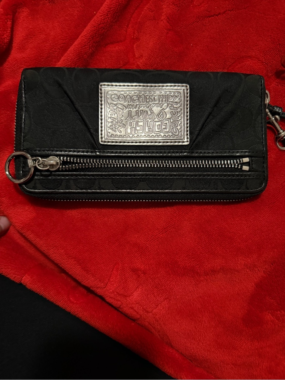Coach Black Wallet Wristlet with Silver Plaque